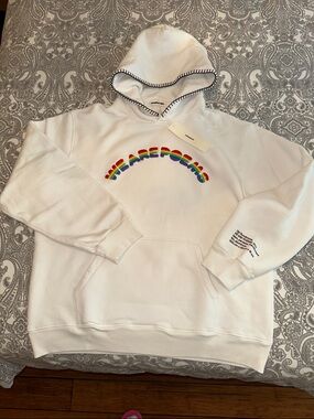 MADHAPPY White Hoodie with Rainbow "WE ARE POEMS Logo